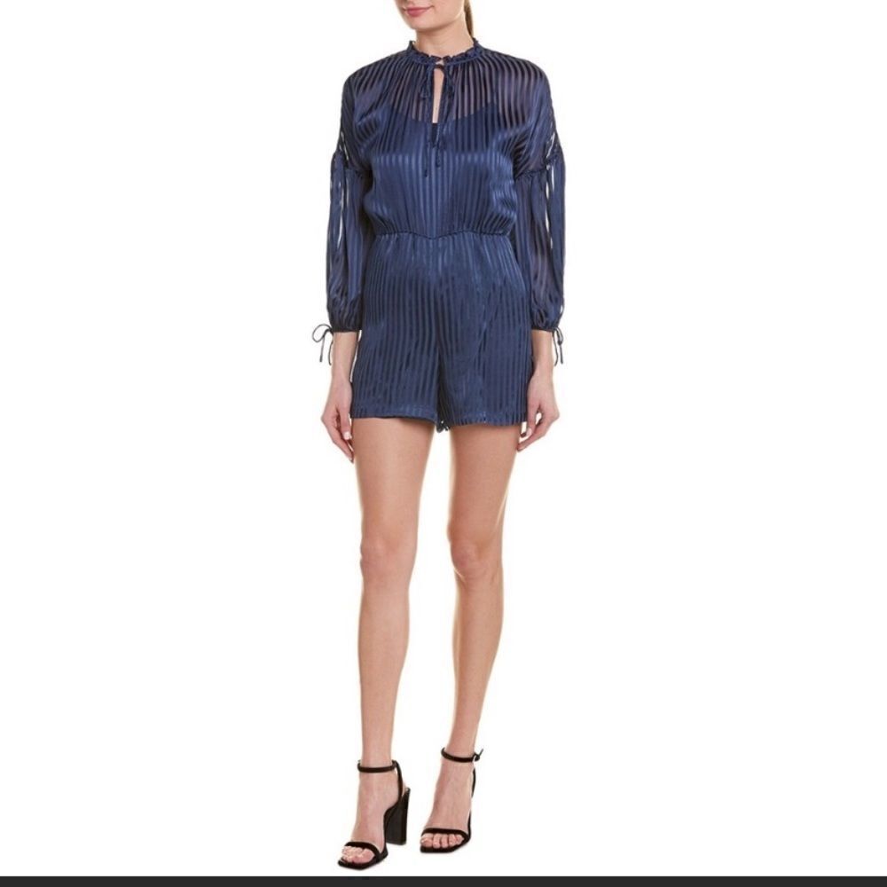 Alice + Olivia Ruffled Silk-Blend Romper, Blue